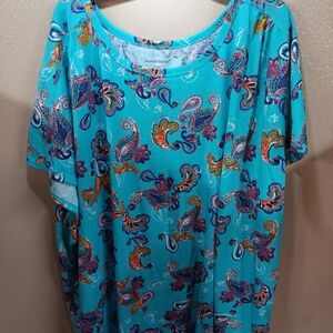 Woman Within Short Sleeve Size 6x Turquoise Paisley Scoop Neck Tunic